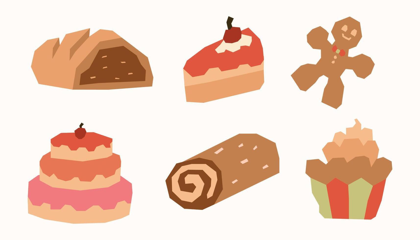 Flat Color Bakery Element Sticker Set with Pastel in Cutout Style vector