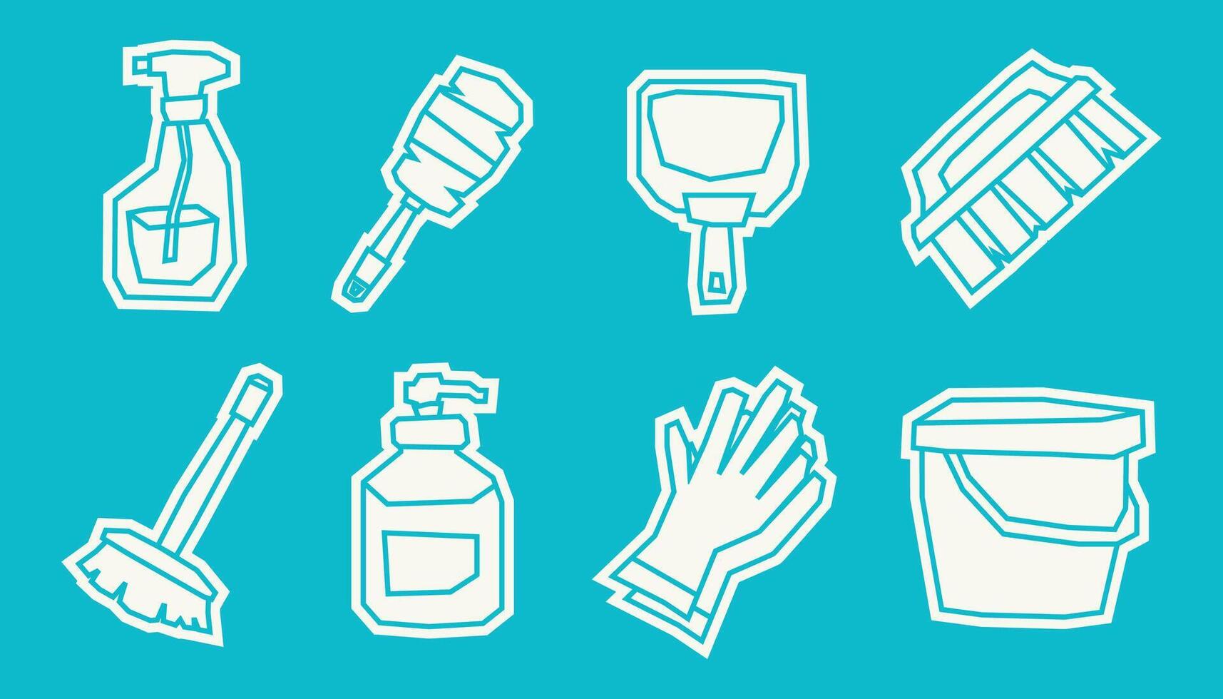 Simple White Filled Cleaning Elements Icon Set in Cutout Style vector