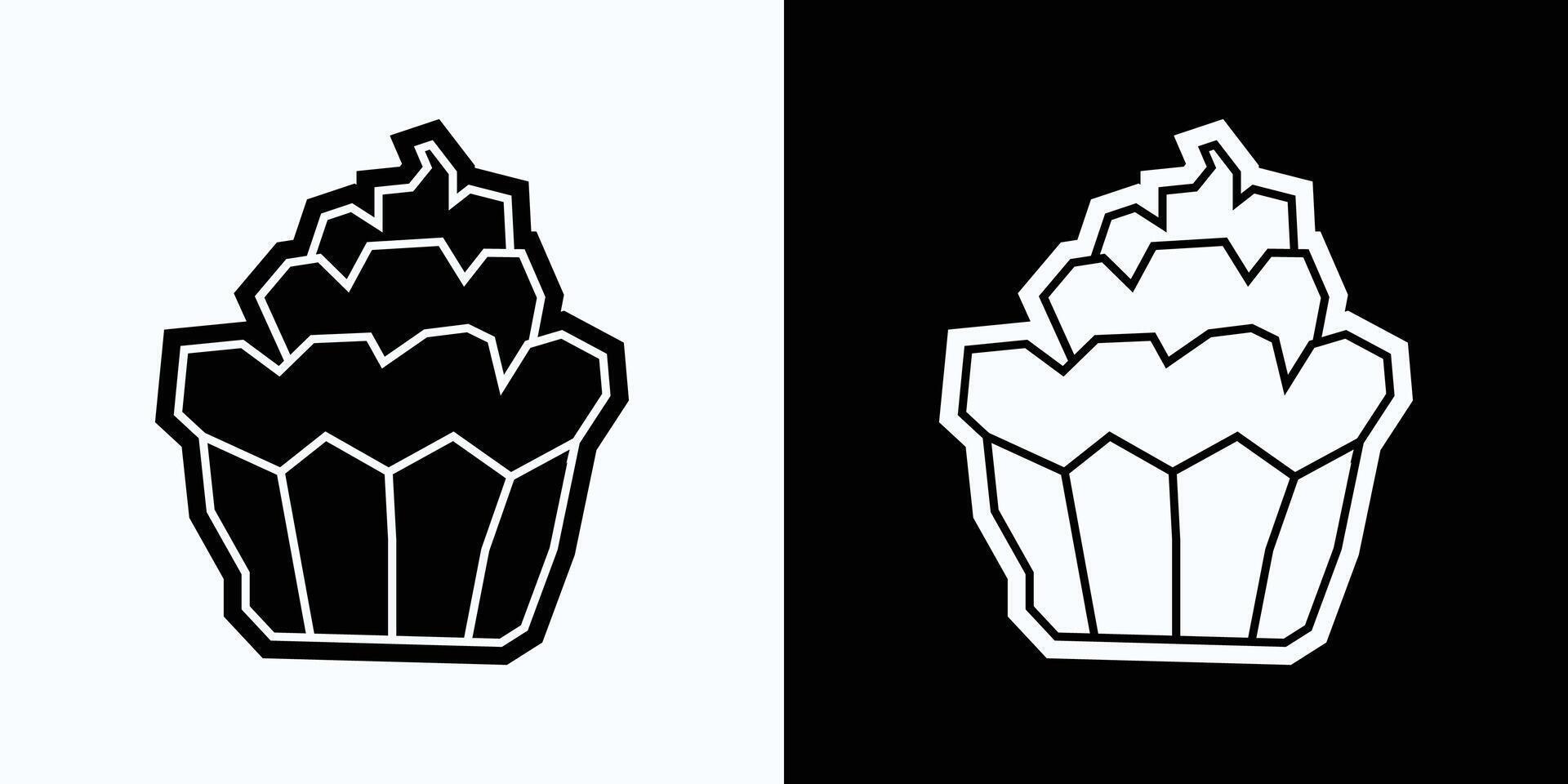 Cupcake Icon in Black Filled and White Filled Cutout Style vector