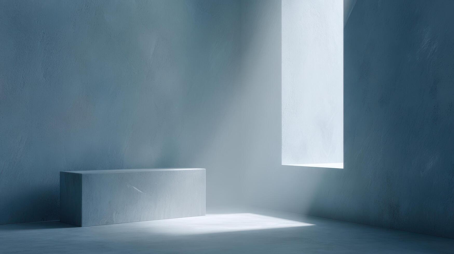 An empty room with a window and a box photo
