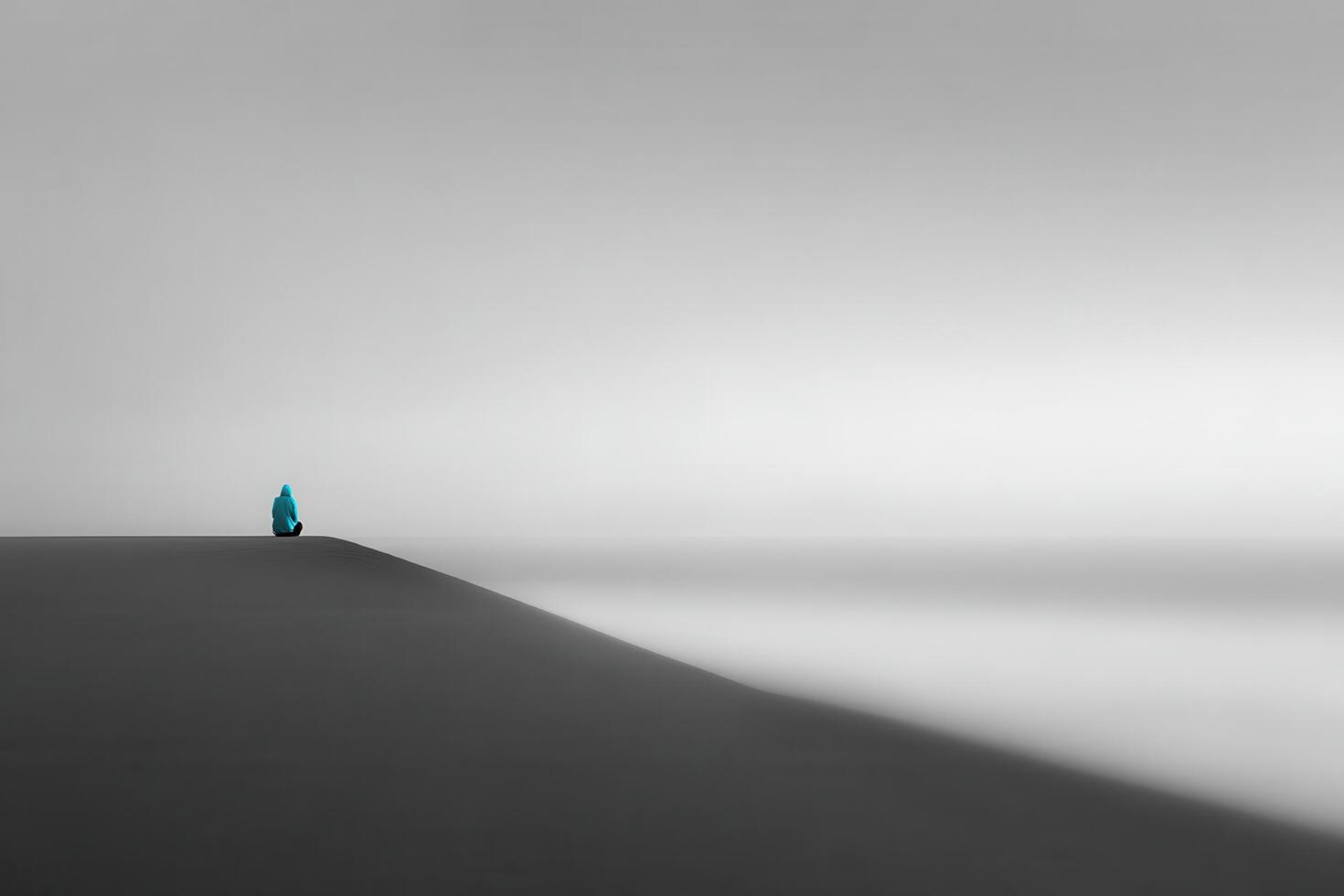 minimalist photograph of solitary figure on edge of coastal cliff in cyprus at sunrise photo
