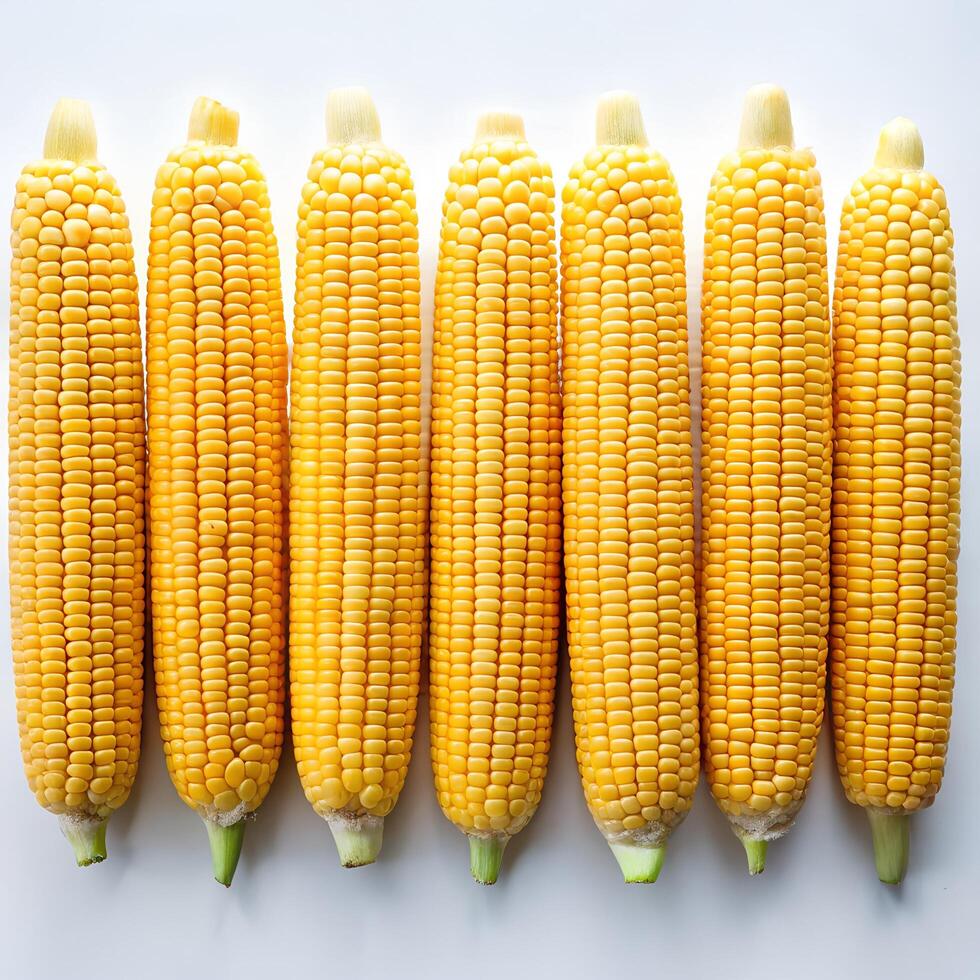 Line of Corn Overhead Flat Lay Photo on White Background