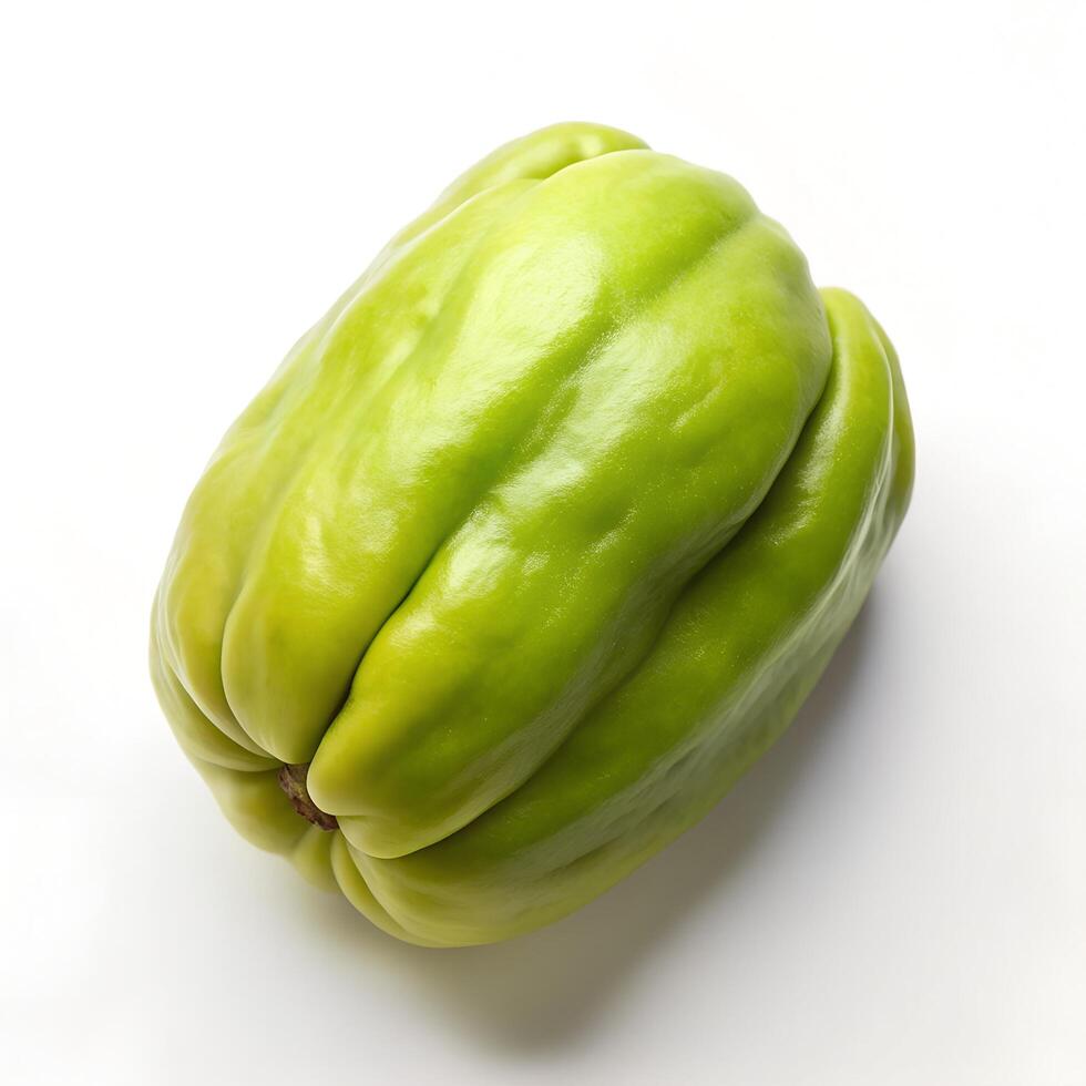 Peeled Chayote Overhead Flat Lay Photo on White Background
