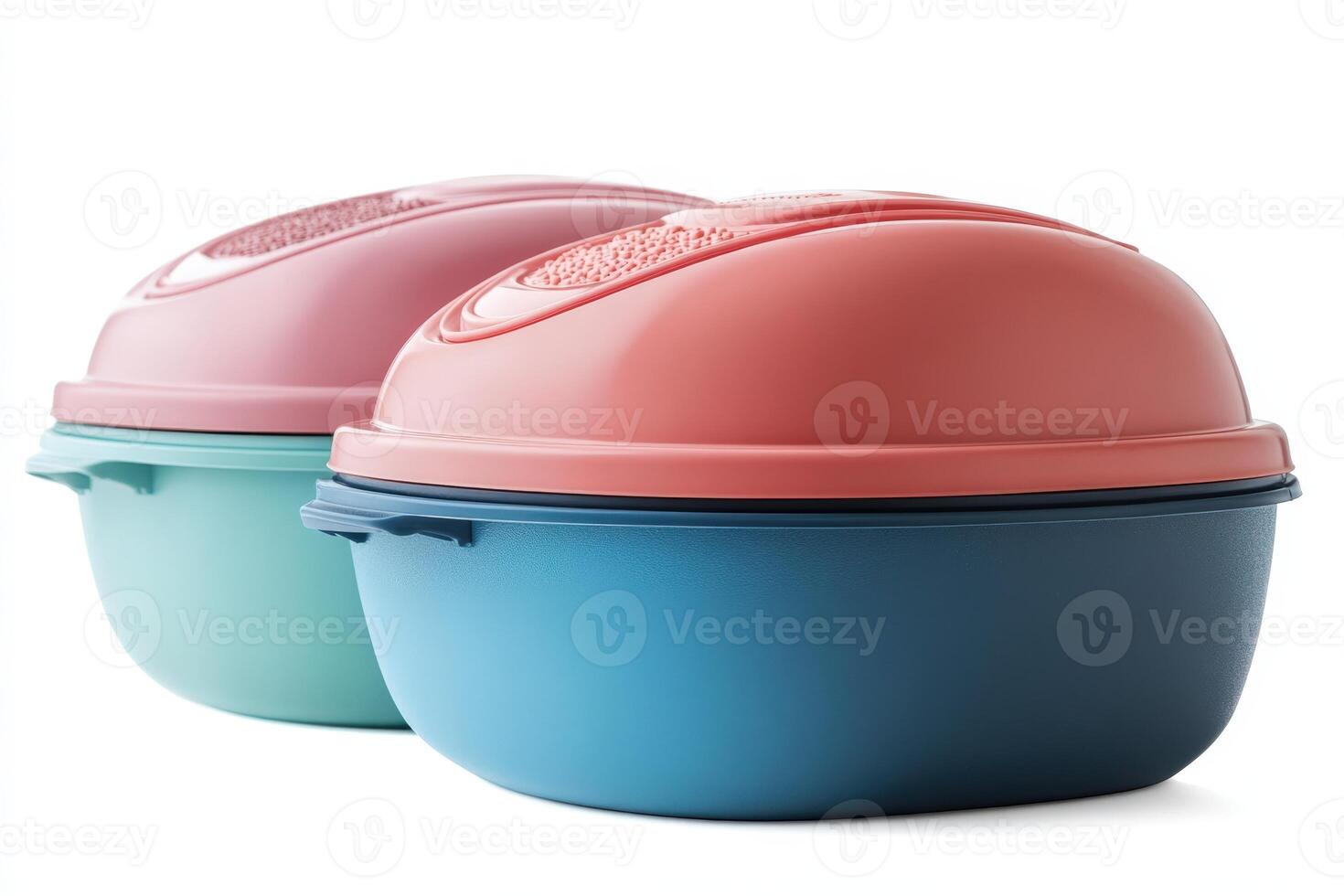 Two plastic containers with lids in different colors photo