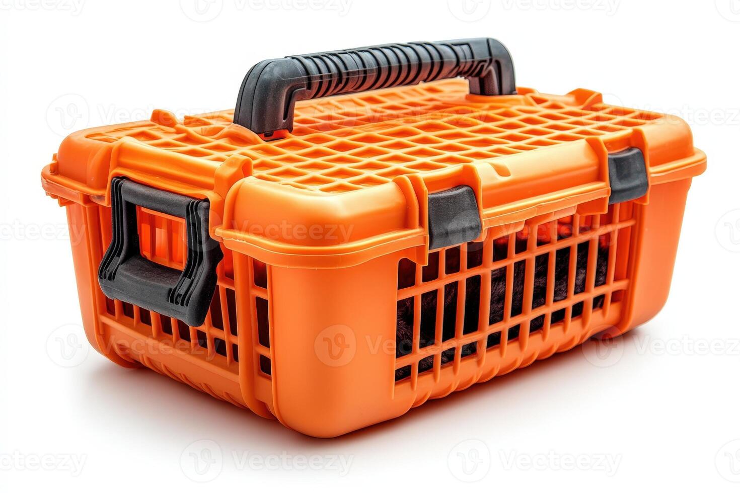 An orange plastic crate with a handle on it photo