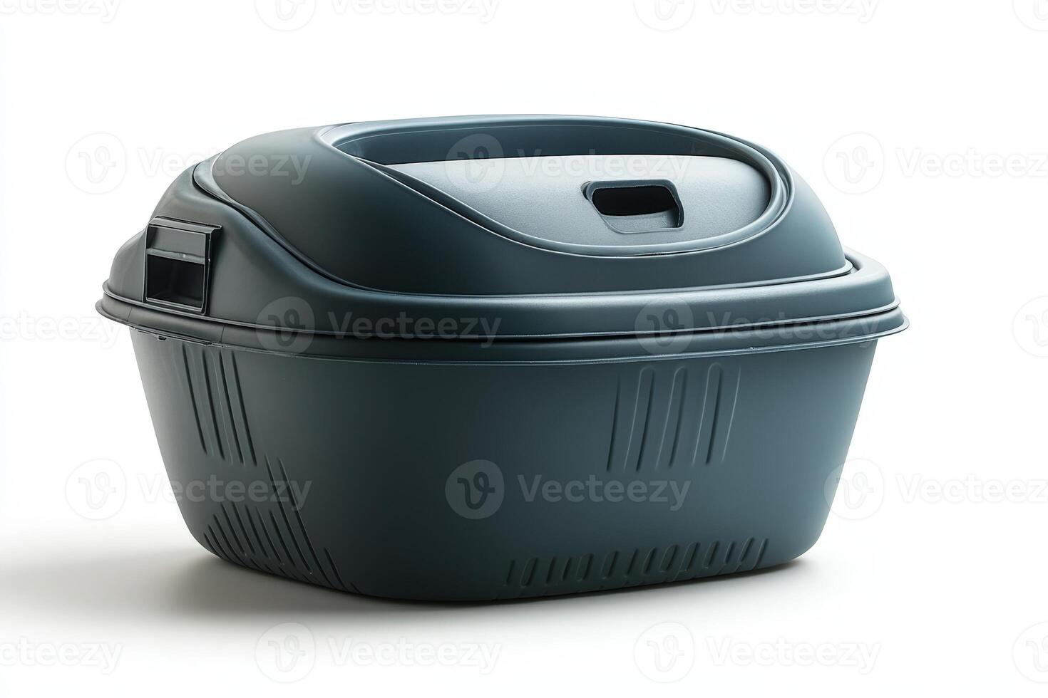 A large blue plastic container with a lid photo