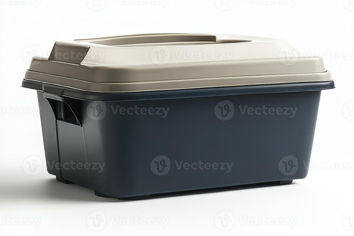 A large plastic storage box with a lid photo