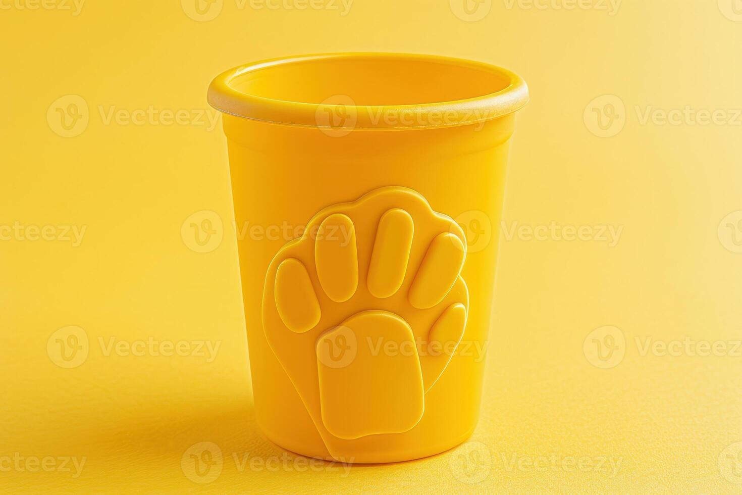 A yellow cup with a bear paw print on it photo