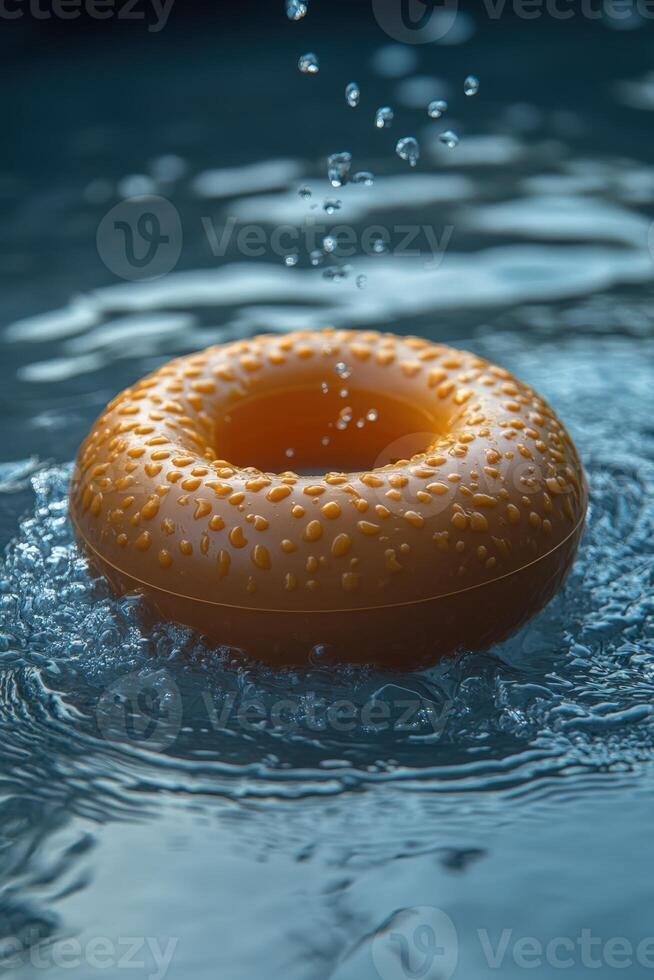 A donut floating in water photo