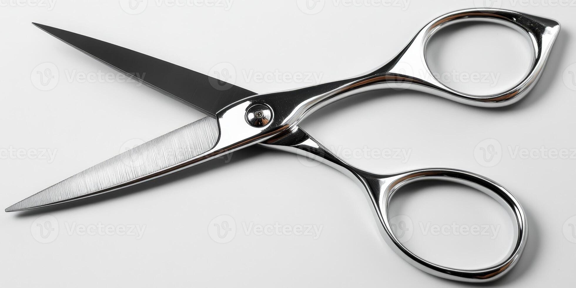 Silver Scissor Isolated on Grey Background. photo