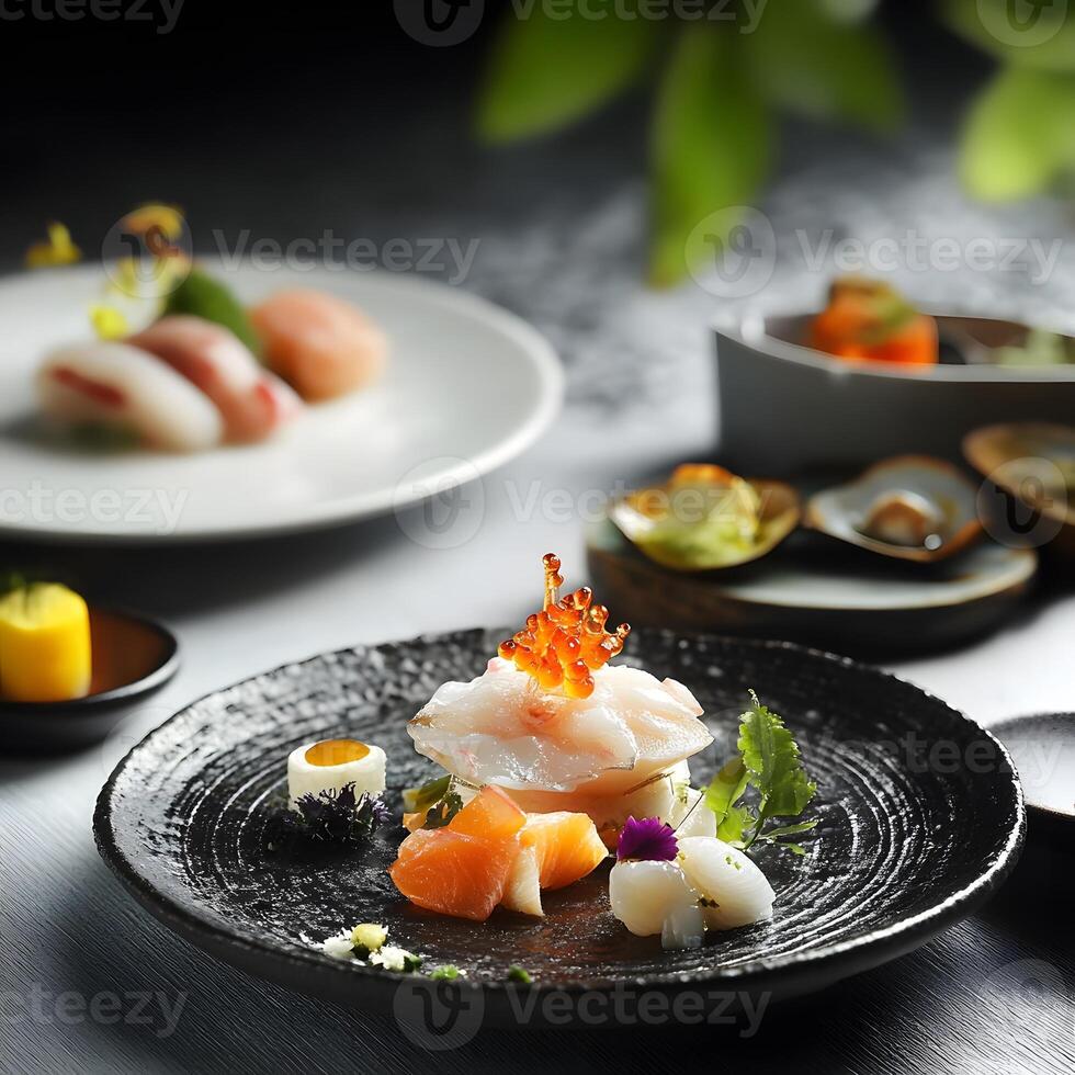Japanese sushi dish with assorted sashimi photo