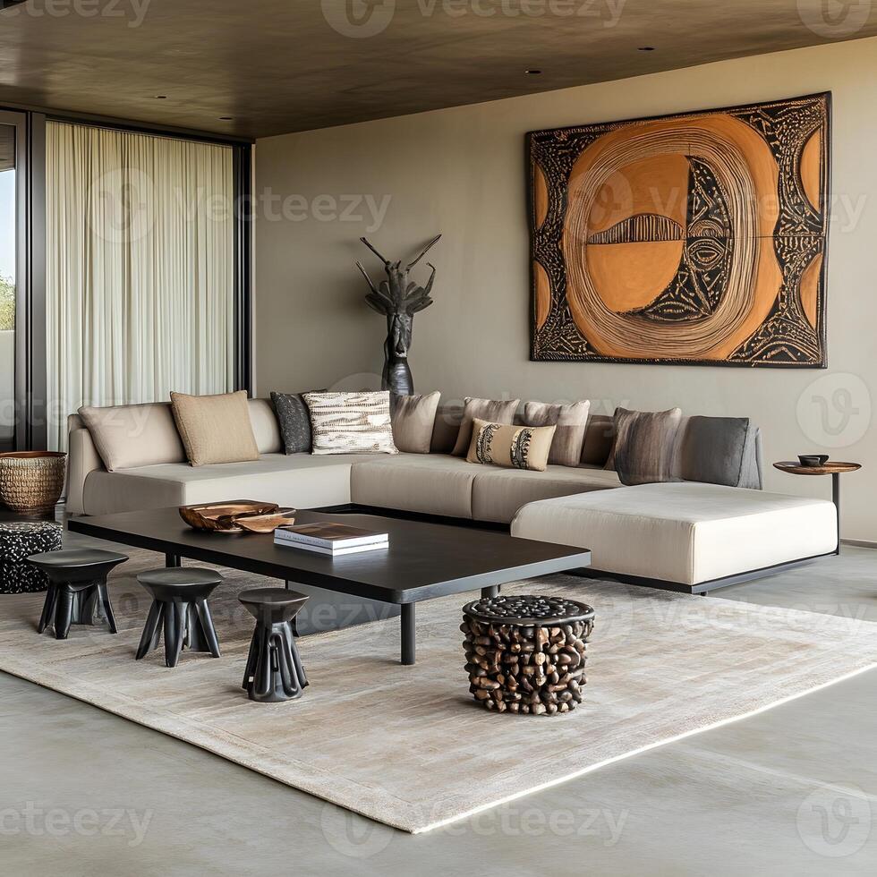 Luxury living room interior design with sofa, coffee table and armchair. photo