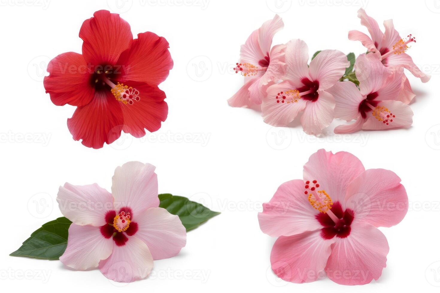 Hibiscus Flower Collection in Red and Pink Isolated on White Background Tropical Floral Diversity for Creative Projects photo
