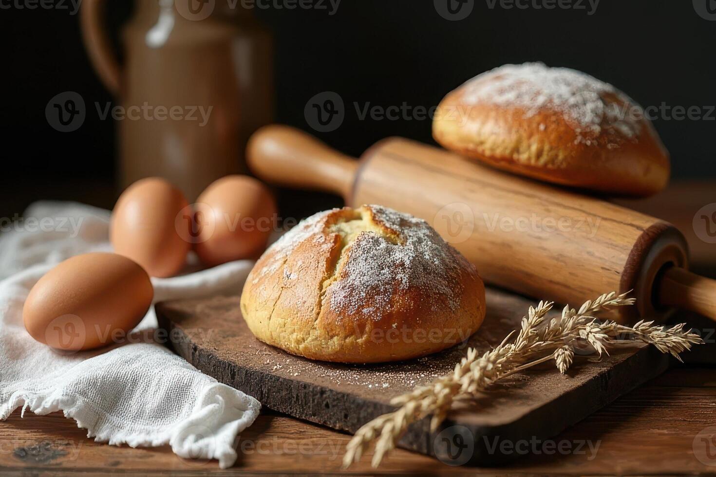 Freshly Baked Bread Rolls with Baking Essentials photo
