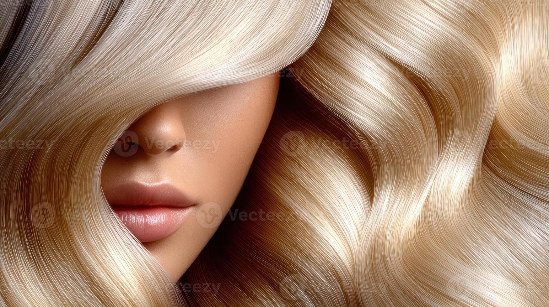 Blonde wavy luxury hair. glowing with soft studio light photo