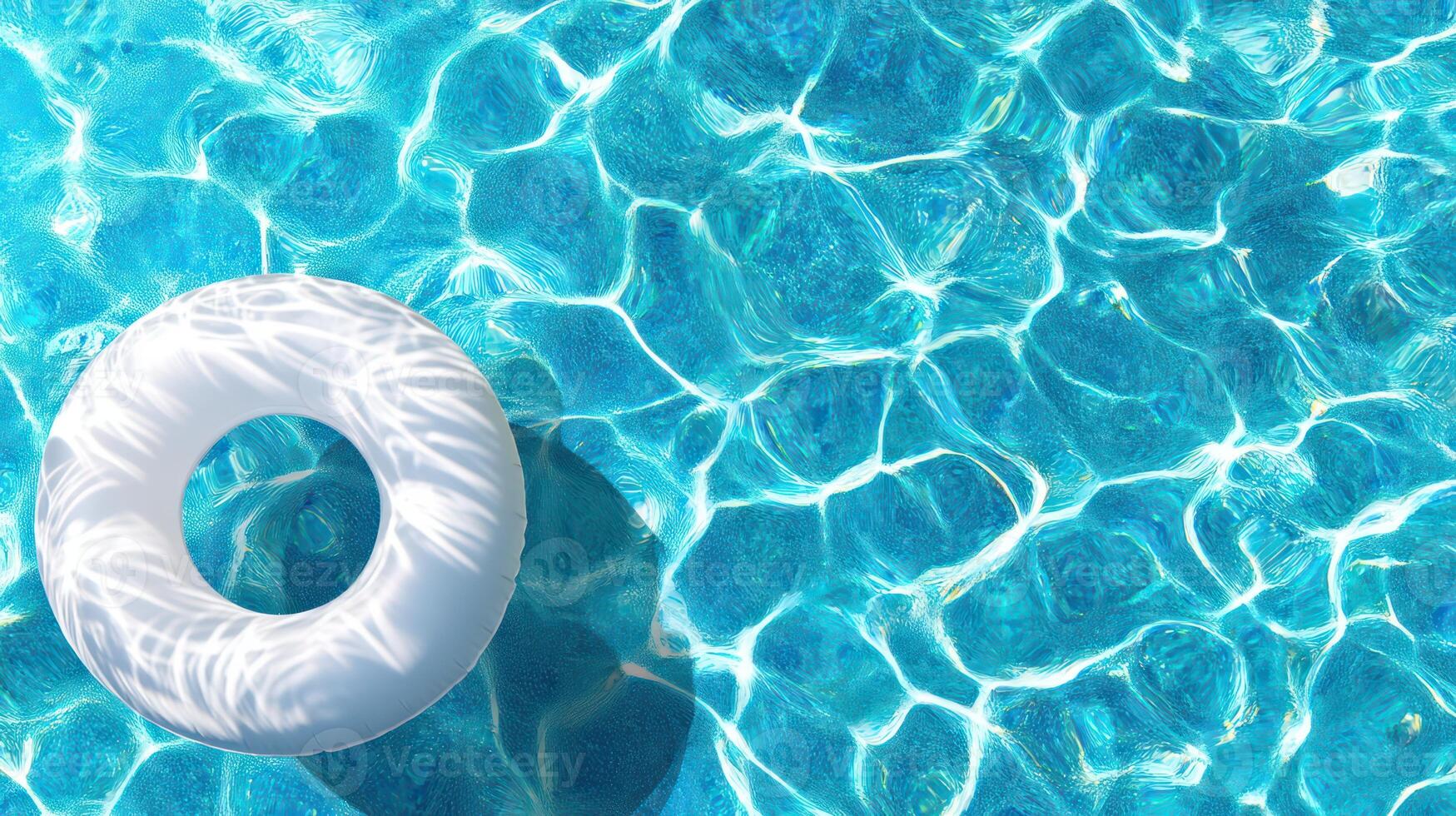 White Pool Float in Transparent Blue Water Ripple Summer Background photo