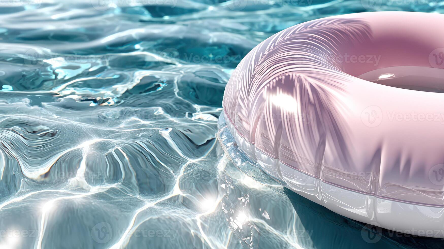 Pink Inflatable Float Ring on Bright Pool Summer Background photo