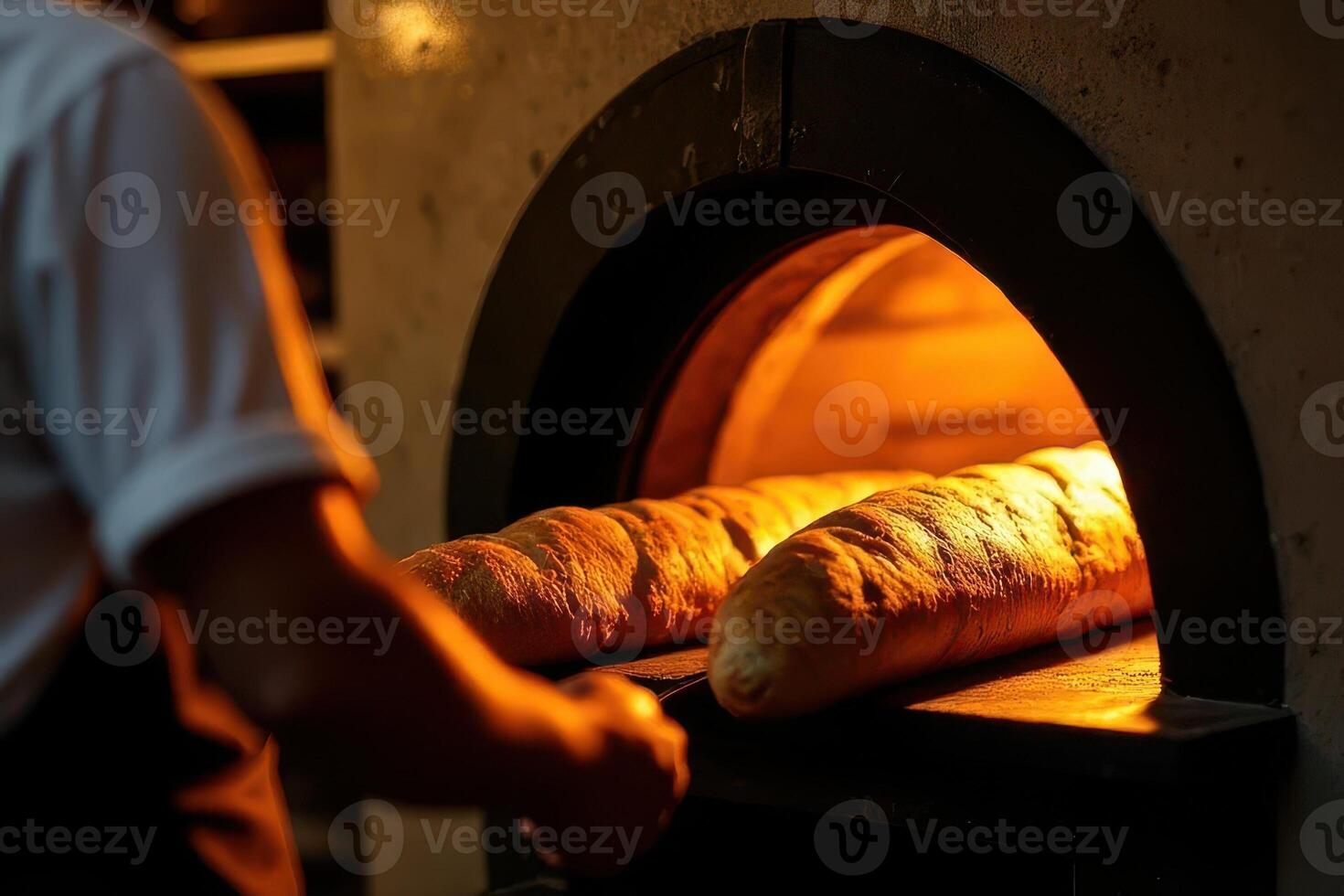 Artisan Baguettes Baking in a Stone Oven photo