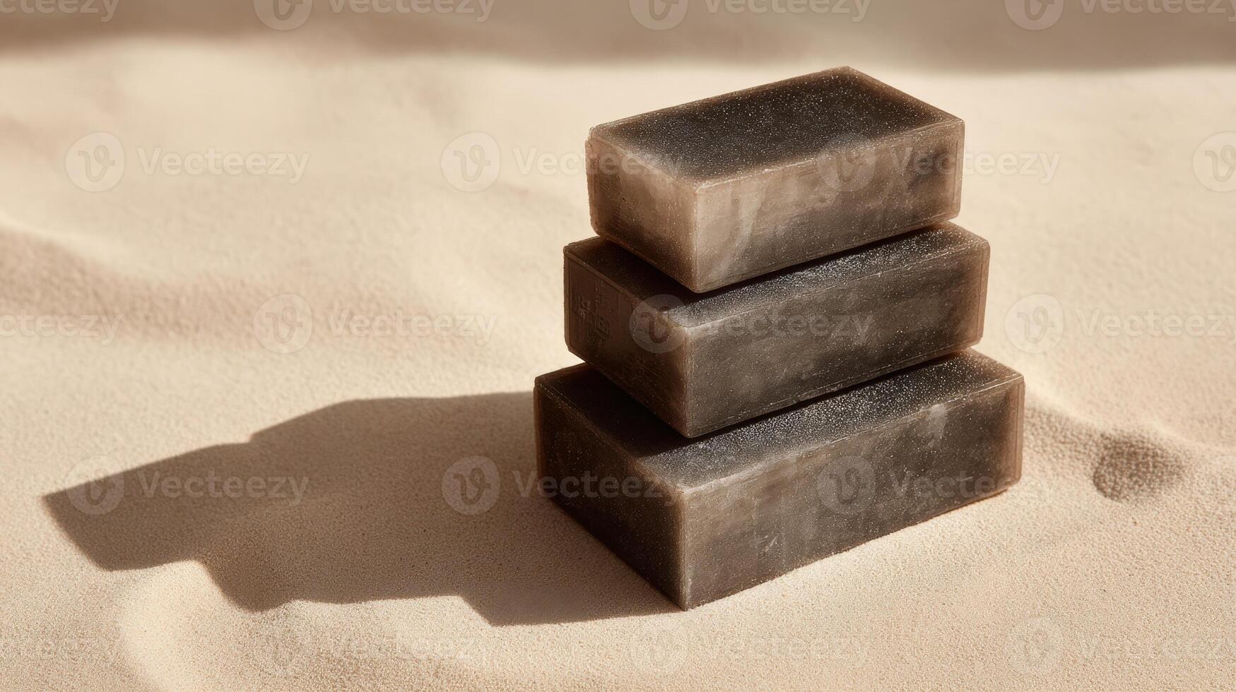Stacked Rubber Yoga Blocks on Sand-Colored Surface with Drop Shadow photo