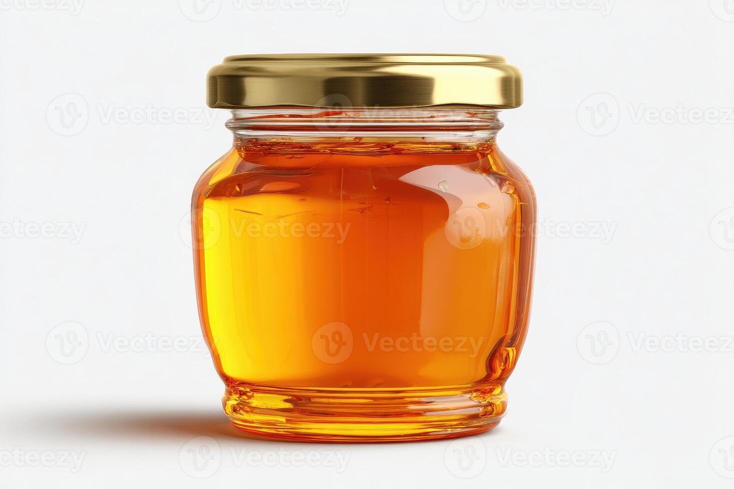 Photo-Realistic Honey Jar with Metal Lid on White Background photo