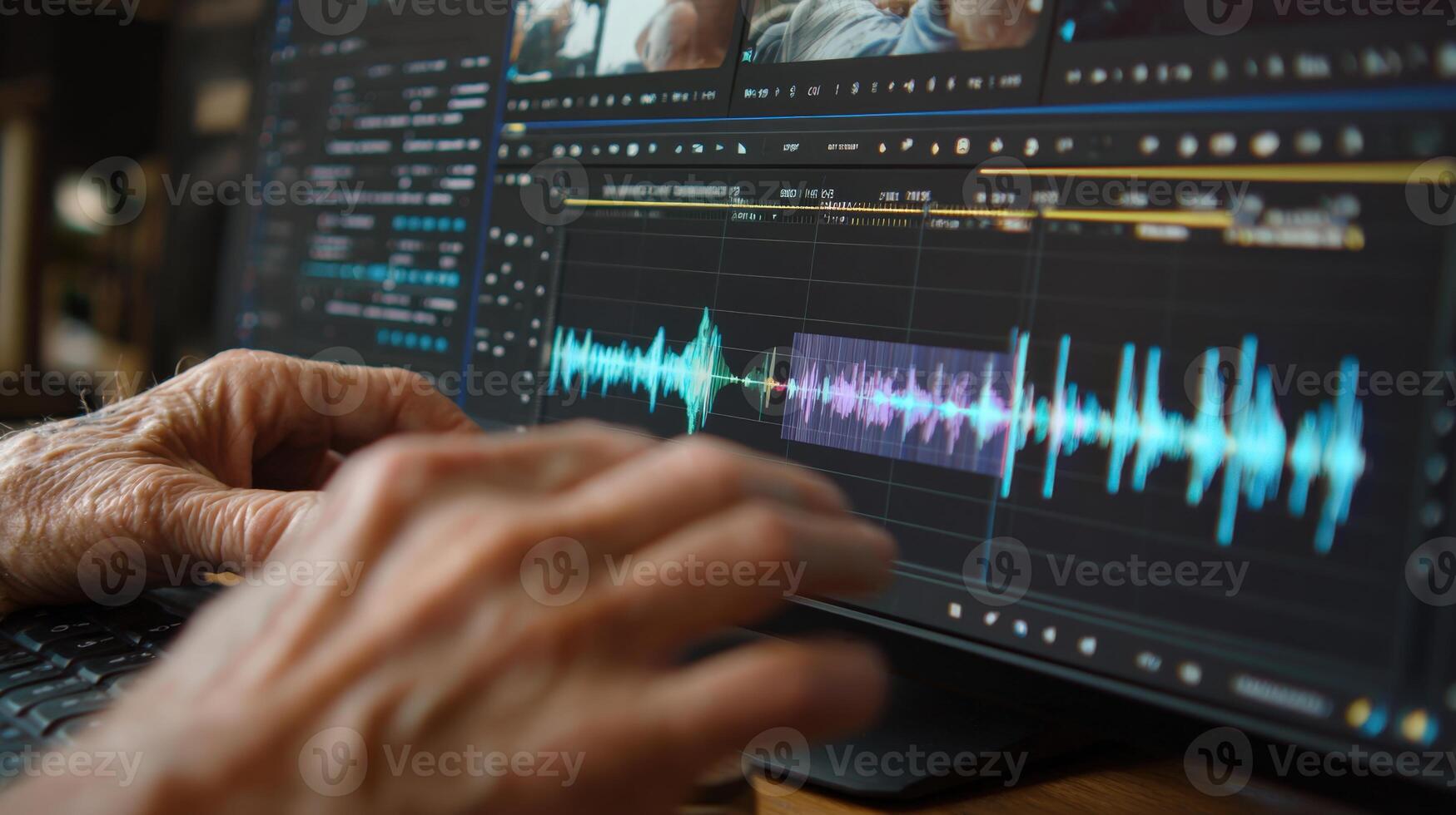 First-Person View of Editing Interview Footage in Media Software photo