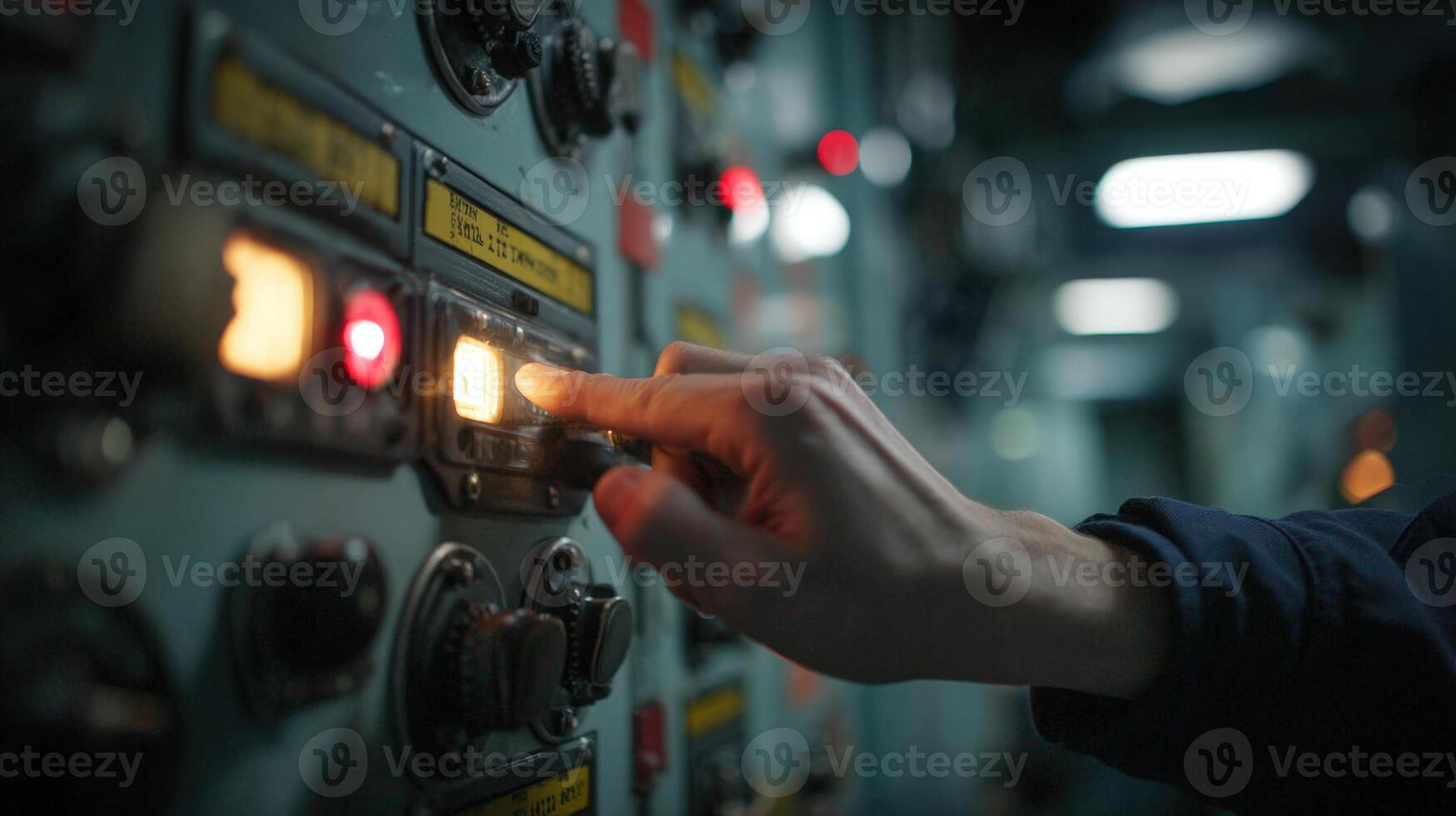 First-Person View of Naval Technician Checking Ballast Tank Readings on Control Panel photo
