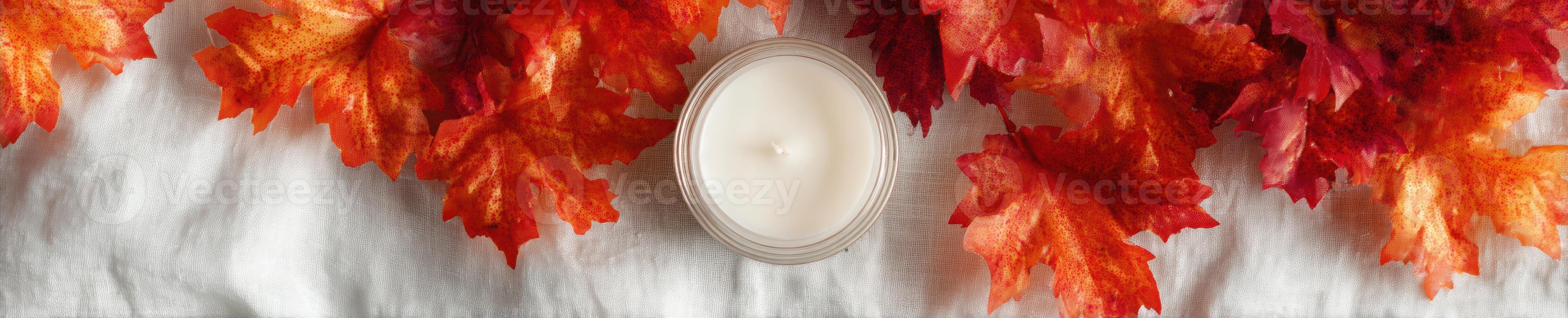 Autumn flat lay with bright orange and red leaves for seasonal decor photo
