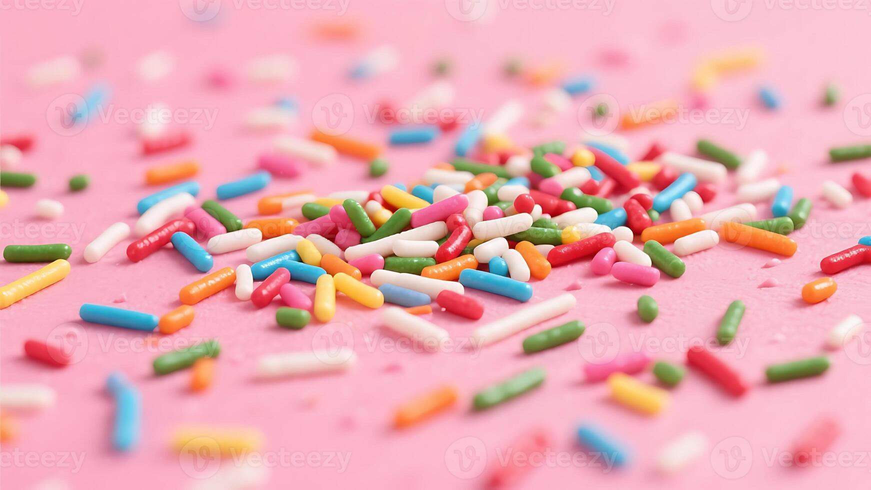 Colorful Candy Sprinkles Scattered on Pink Background Festive Baking Decorations, Sweet Treats, Confectionery photo