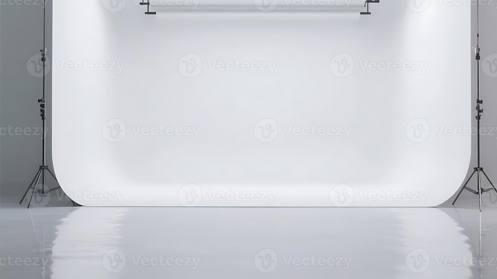 Clean Minimalist White Photography Studio Background with Lighting Equipment, Ideal for Product Photography or Photo Shoots