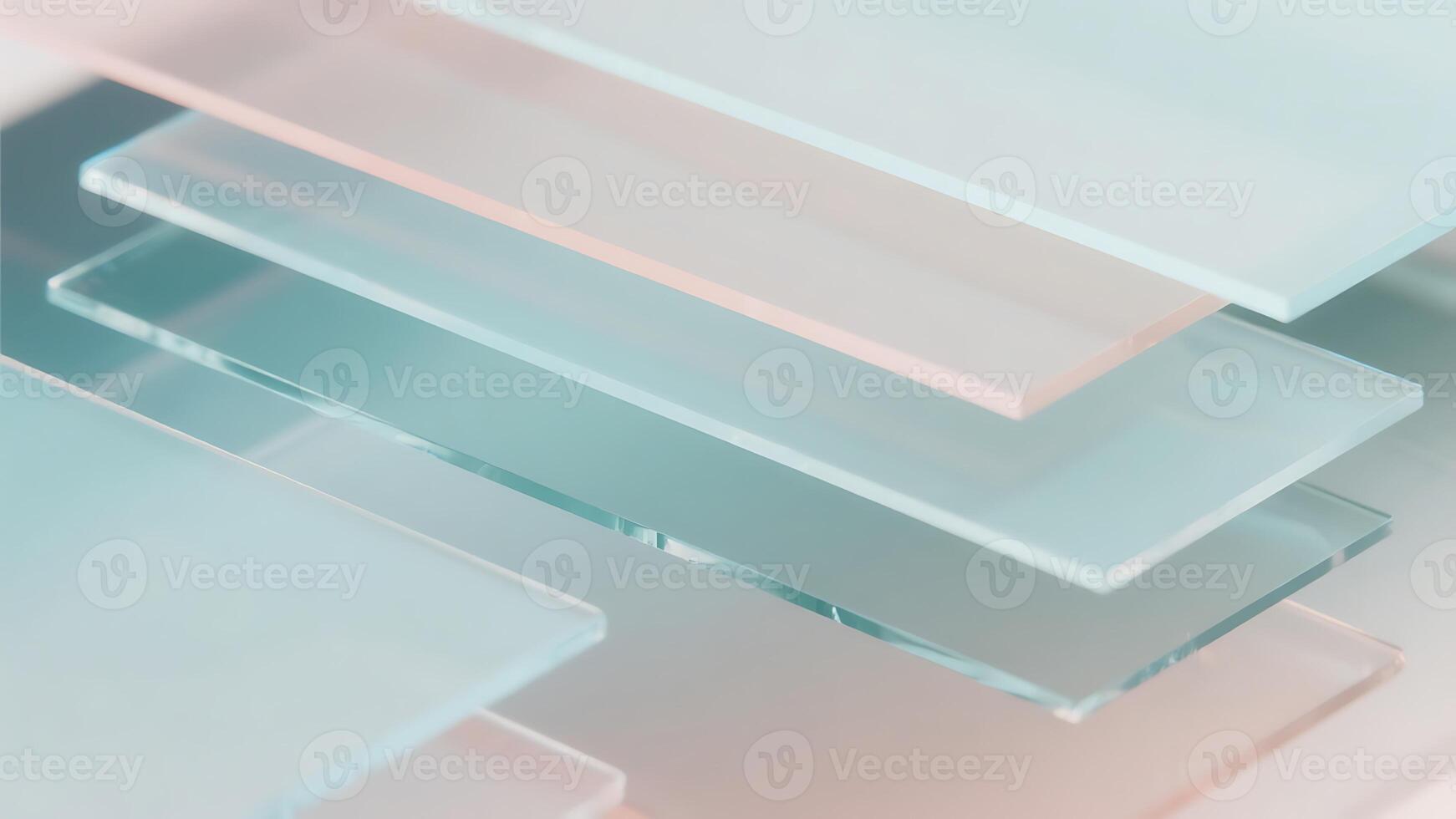 Abstract background of layered frosted glass panels in pastel blue and pink hues, showcasing a modern minimalist design with subtle light reflections and a tranquil atmosphere photo