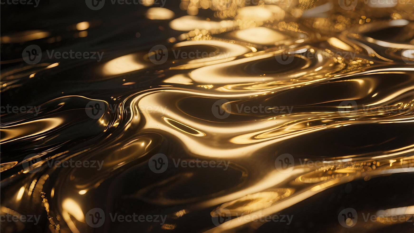 Abstract Golden Liquid Texture Background Fluid Gold Surface with Reflective Waves and Shimmering Lights photo