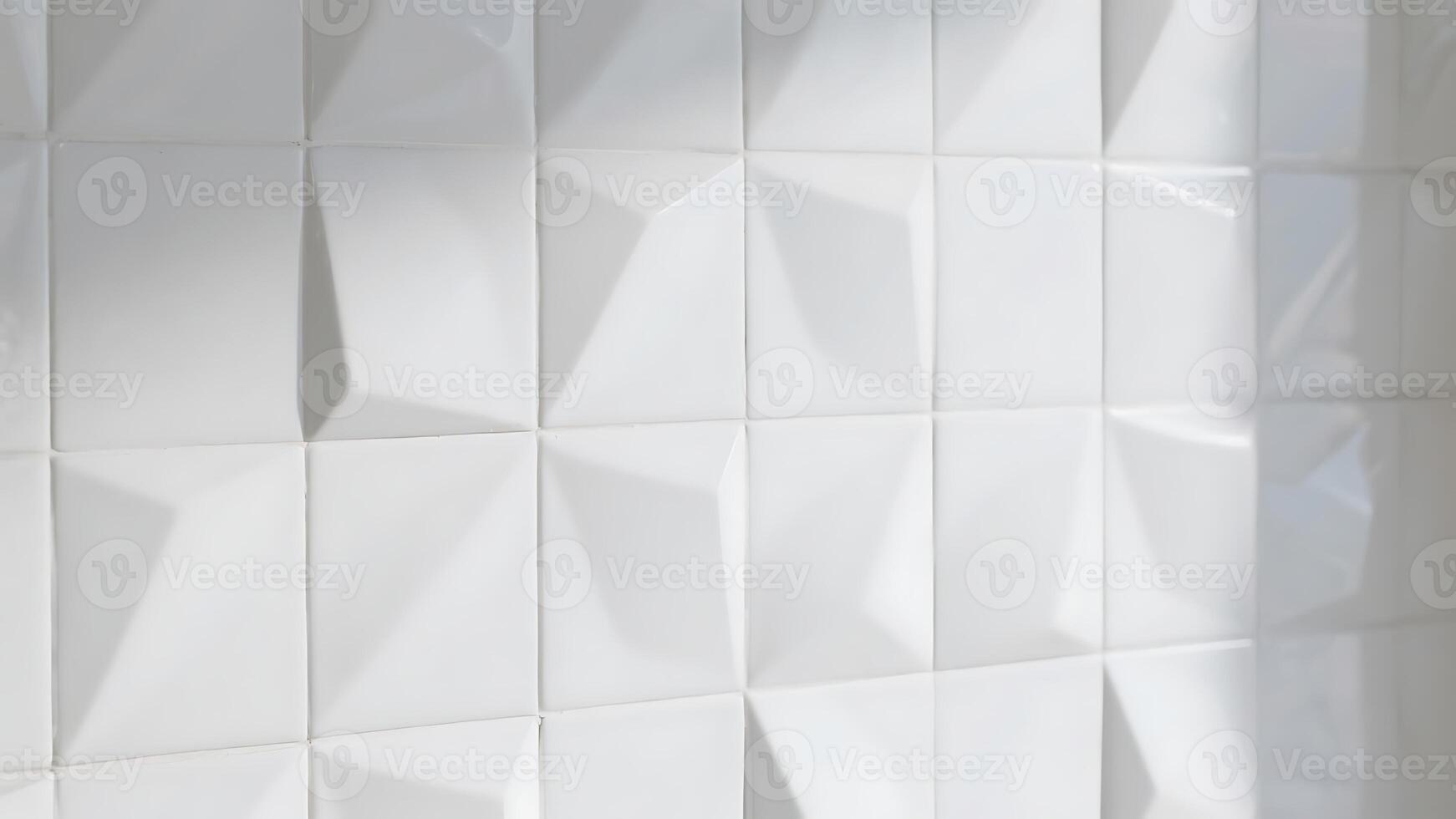 White 3D textured tiles wall background, modern geometric pattern square tiles with subtle shadows, clean minimal design for interior design photo