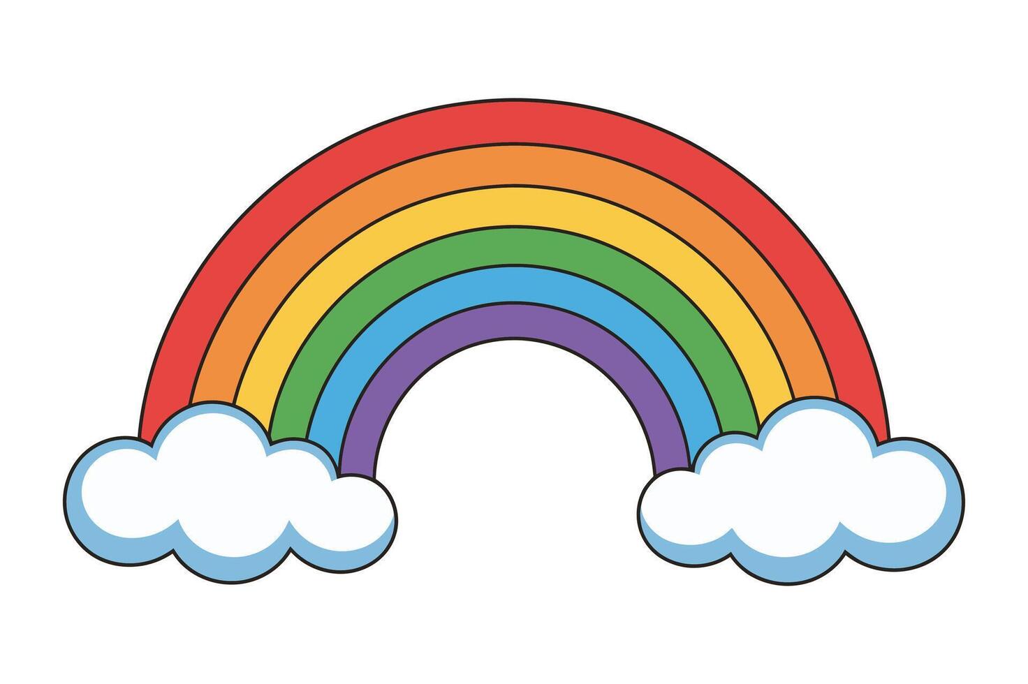 Colorful Rainbow with Fluffy Clouds Illustration for Childrens Designs and Positive Themes Graphic vector