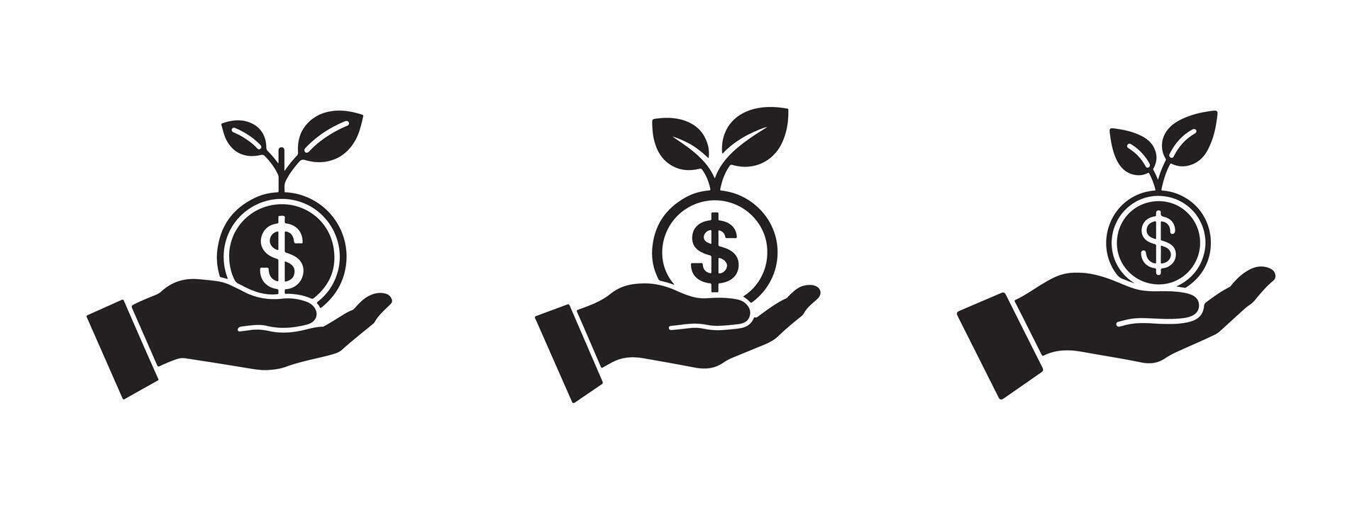 Investment Growth and Financial Prosperity Concept with Hand Holding Coin and Sprout Visualizing Future Success vector