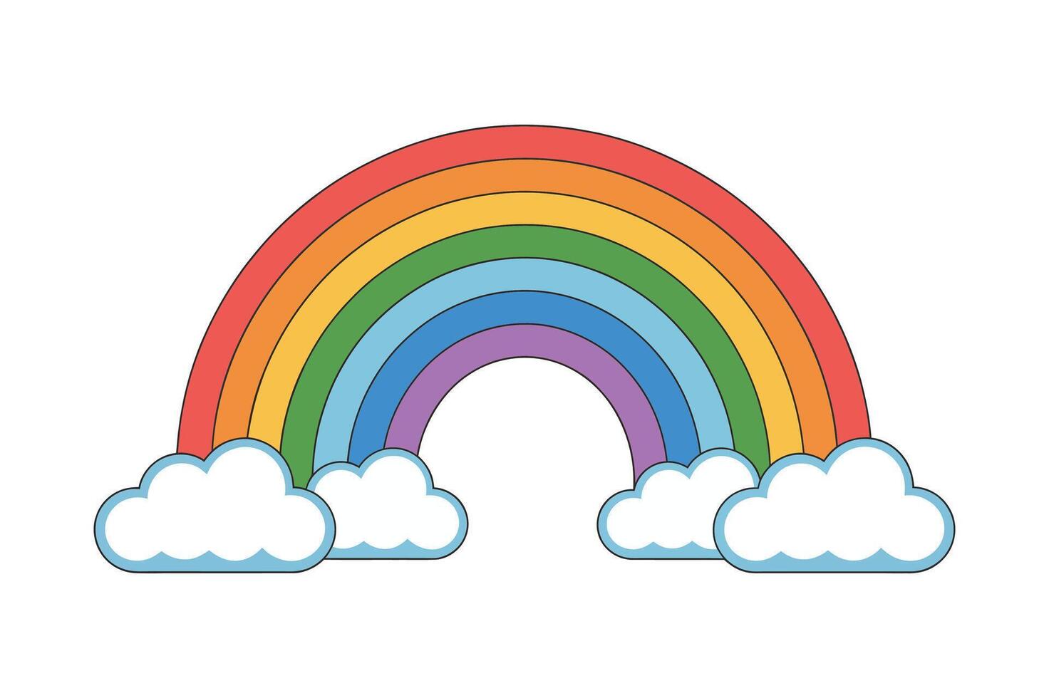 Colorful rainbow illustration with fluffy white clouds perfect for background designs and creative projects showcasing vibrant colors and positive themes vector