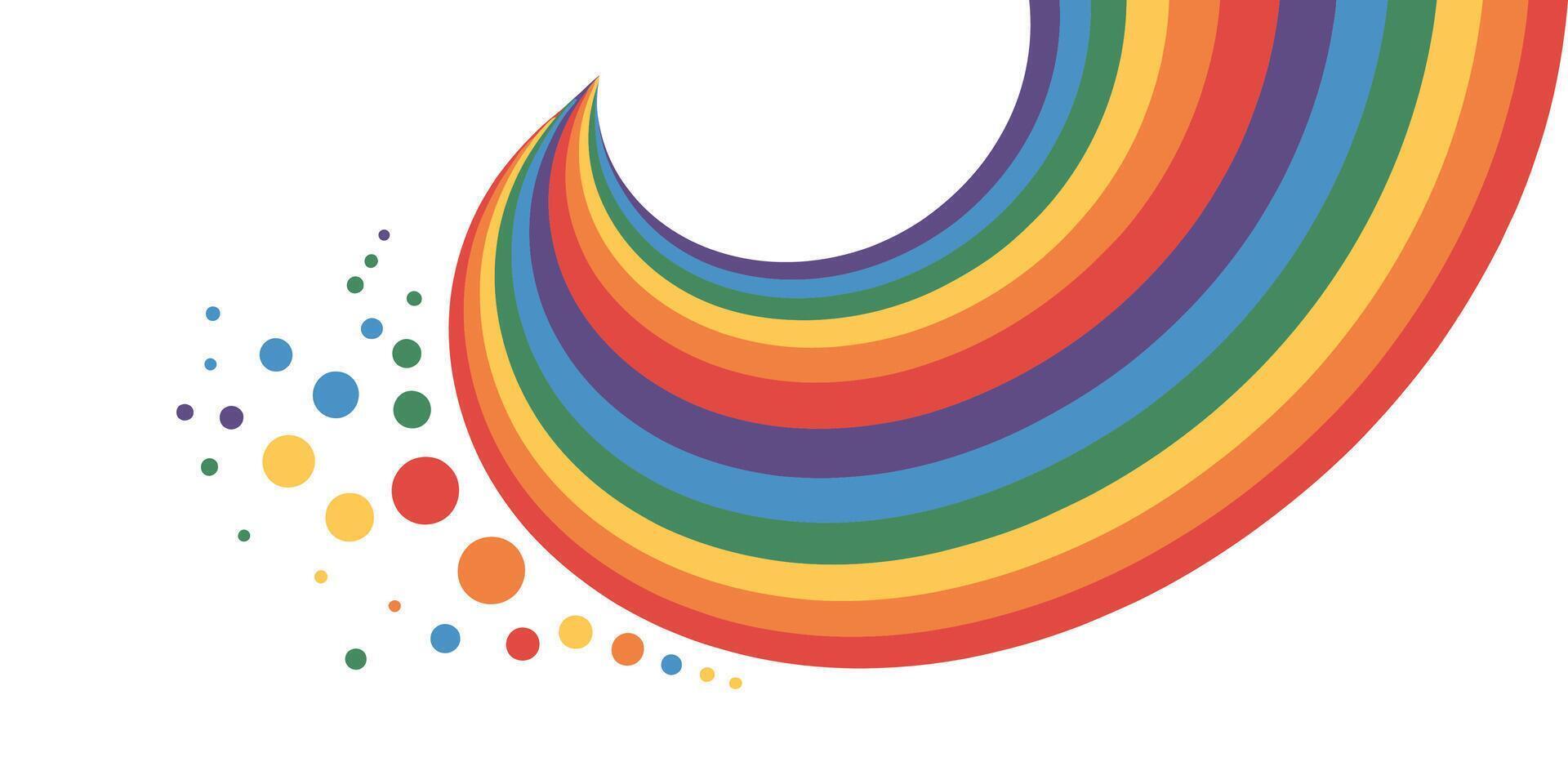 Vibrant Rainbow Arc with Scattered Colorful Circles on White Background Ideal for Pride Celebrations and Inclusive Designs vector