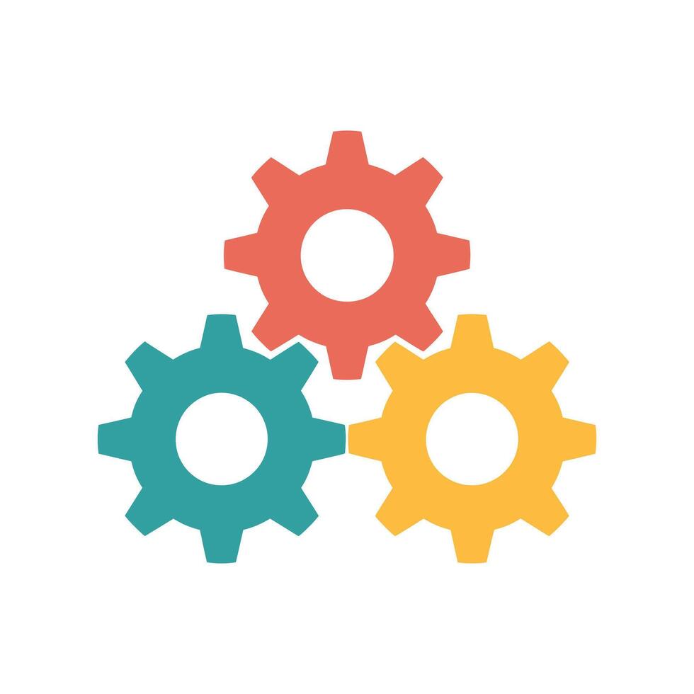 Colorful Gears Interlocking for Innovation and Progress Depicting Engineering Solutions and Teamwork on a White Background vector