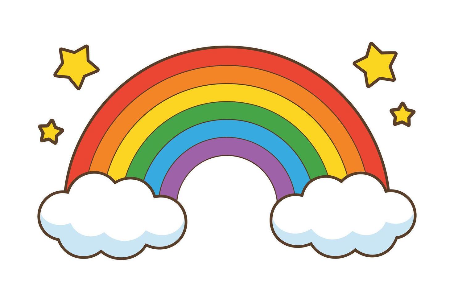 Cheerful Rainbow with Fluffy Clouds and Sparkling Stars a Symbol of Hope and Happiness vector
