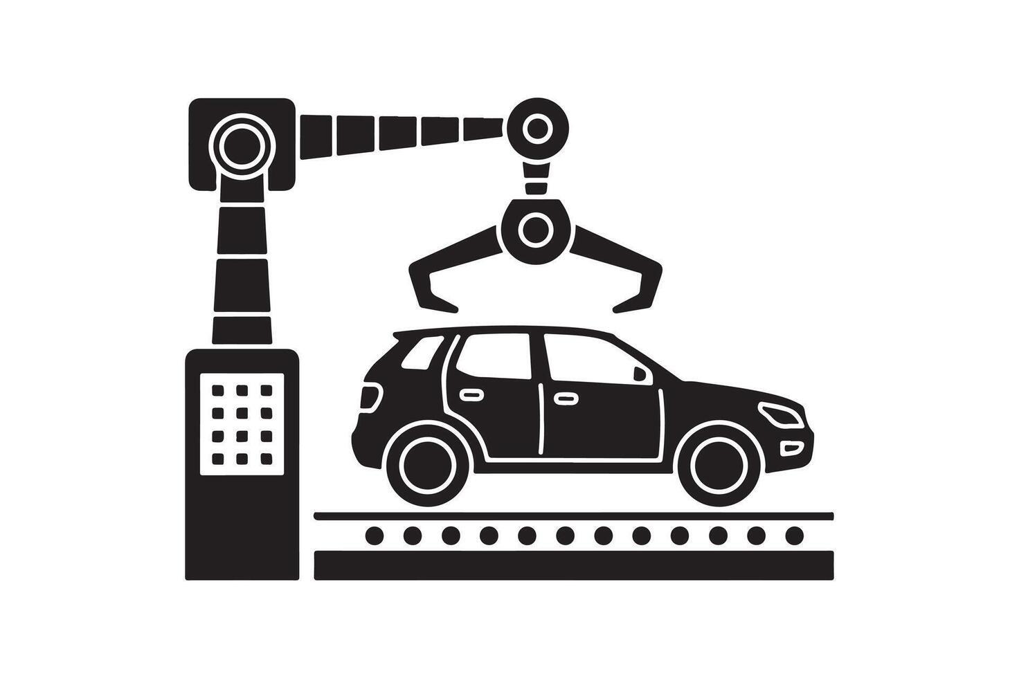 Automated Car Production Line with Robotic Arm Vehicle Manufacturing and Assembly for Industry 40 vector