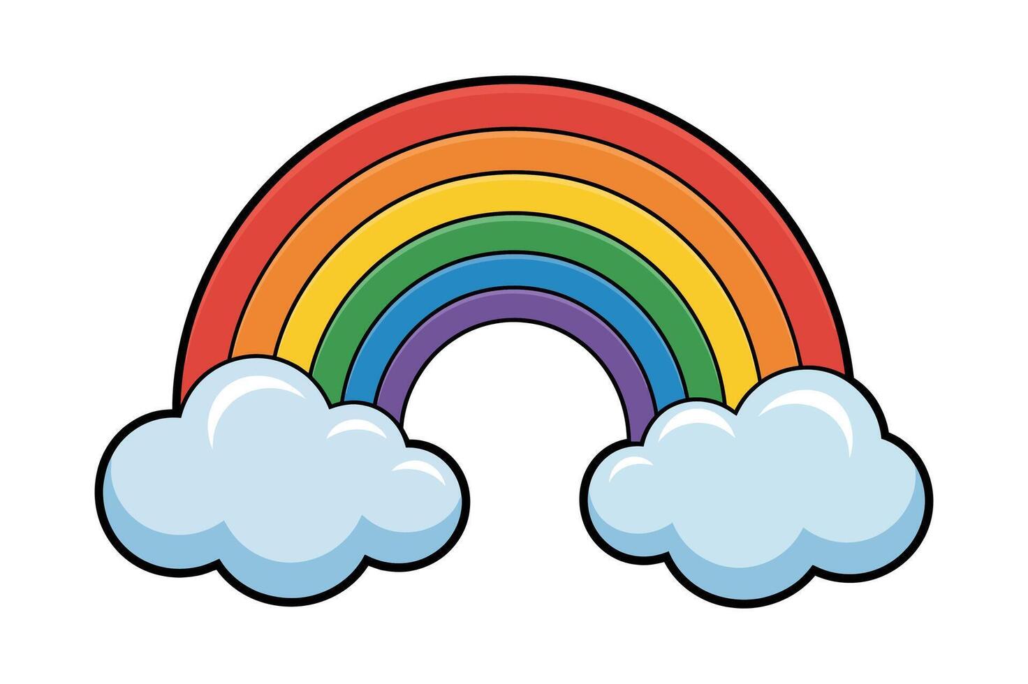 Vibrant Cartoon Rainbow with Fluffy Clouds Illustration for Childrens Books and Educational Materials Bright and Colorful Design vector