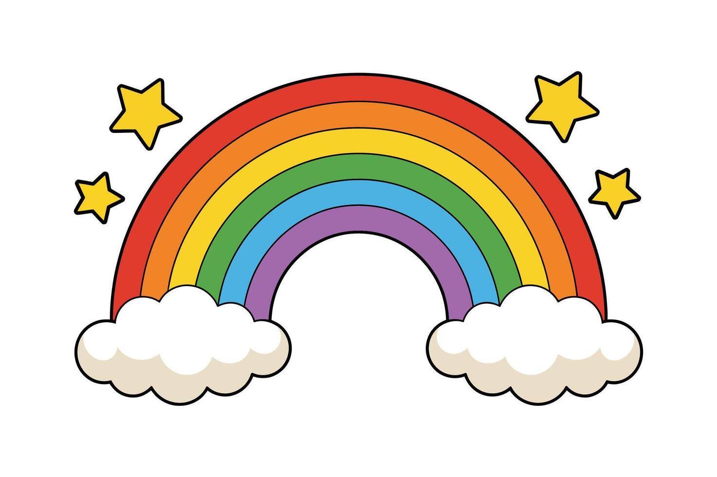 Colorful Rainbow Arch with Fluffy Clouds and Shining Stars Illustration for Childrens Designs and Positive Themes vector