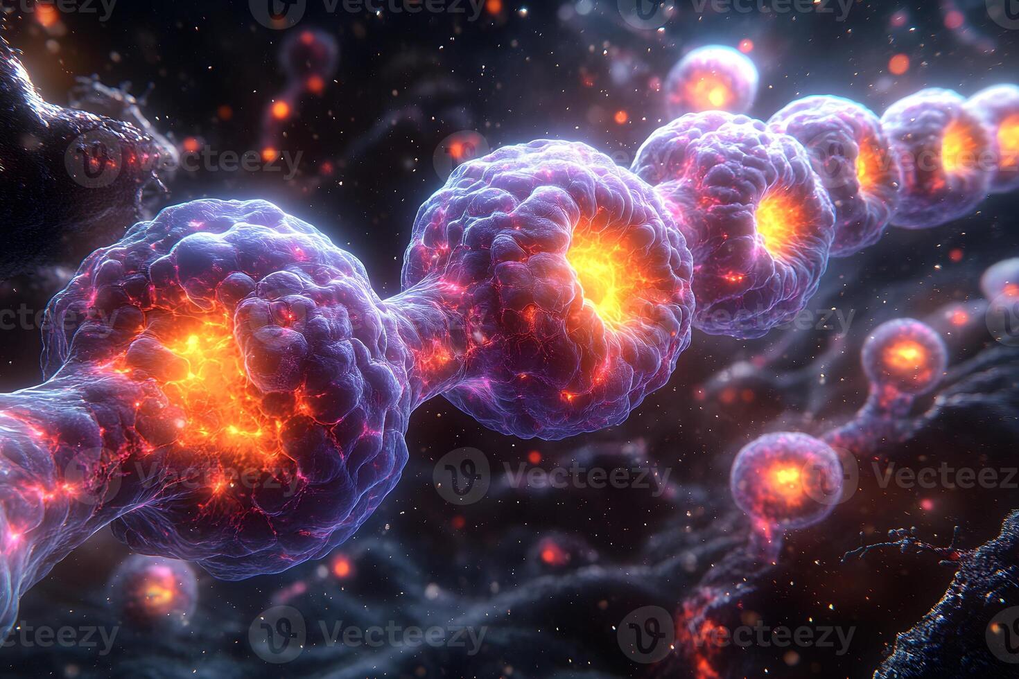 Abstract Visualization of Glowing Neuron Connections and Energy Flow in Space photo