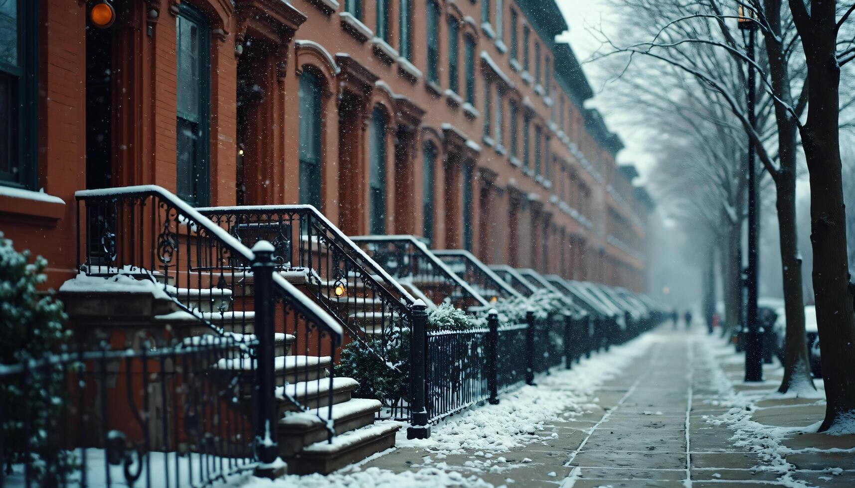 Row of Brownstones in Snowfall photo