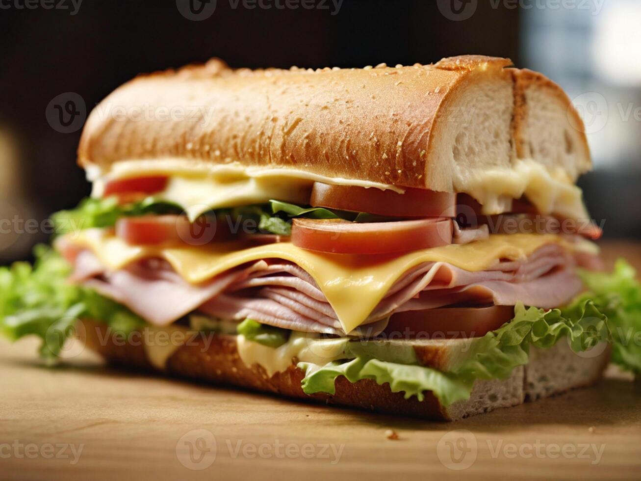 A close up of a sandwich with cheese and ham photo