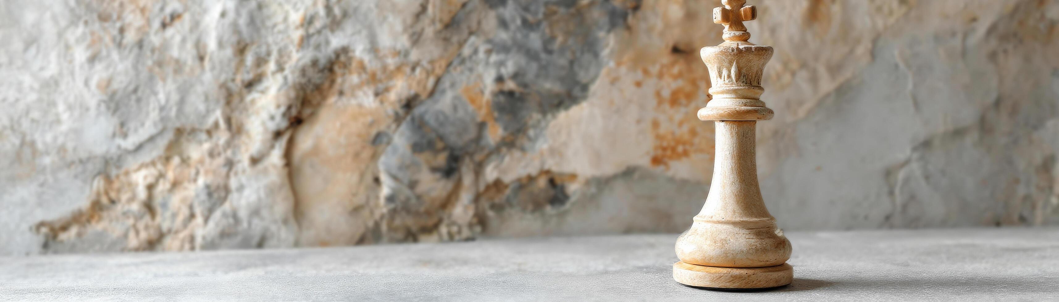 Single chess queen piece on stone surface with textured marble background photo