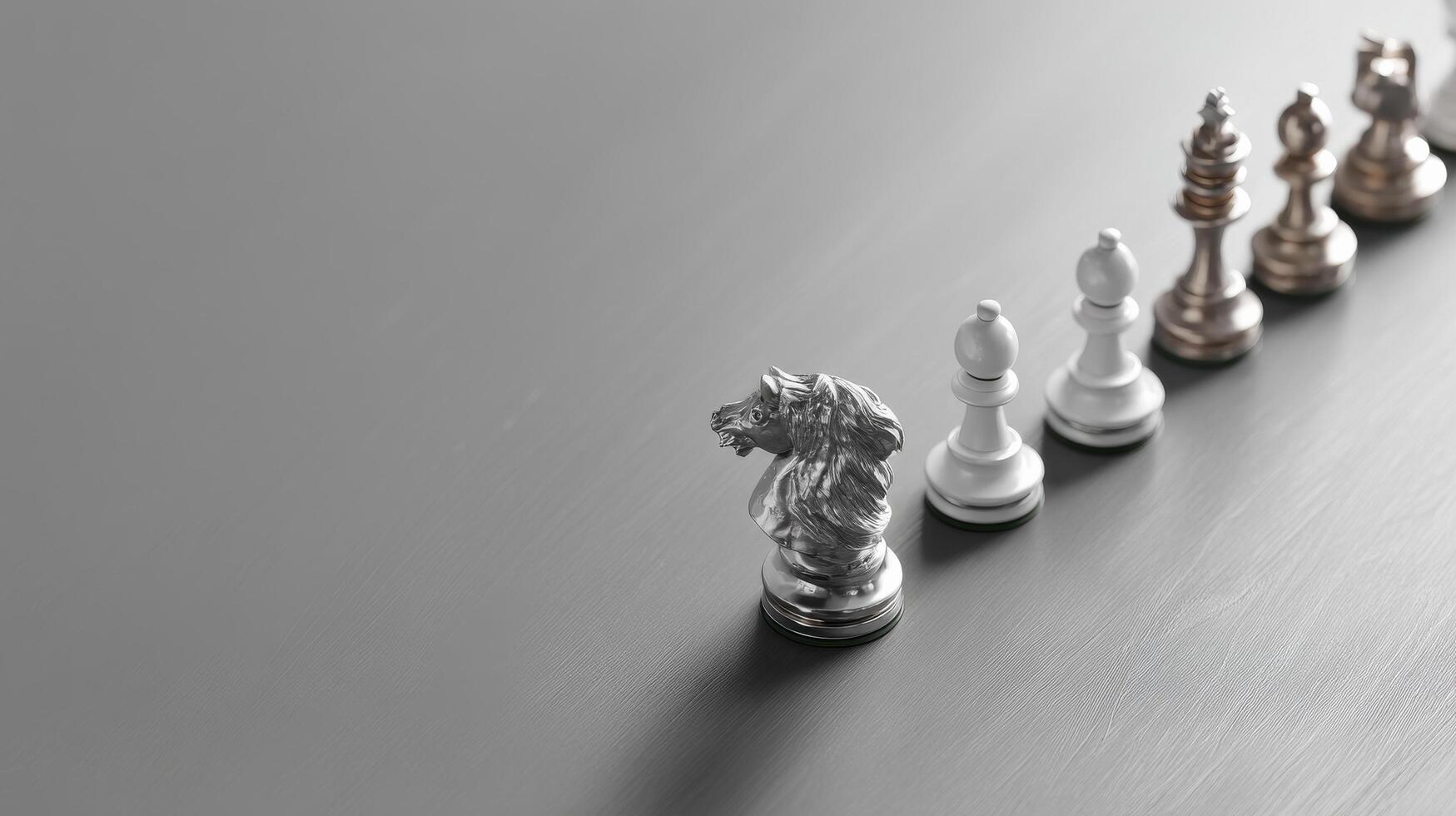 Minimalist conceptual image of chess pieces on sleek gray surface photo
