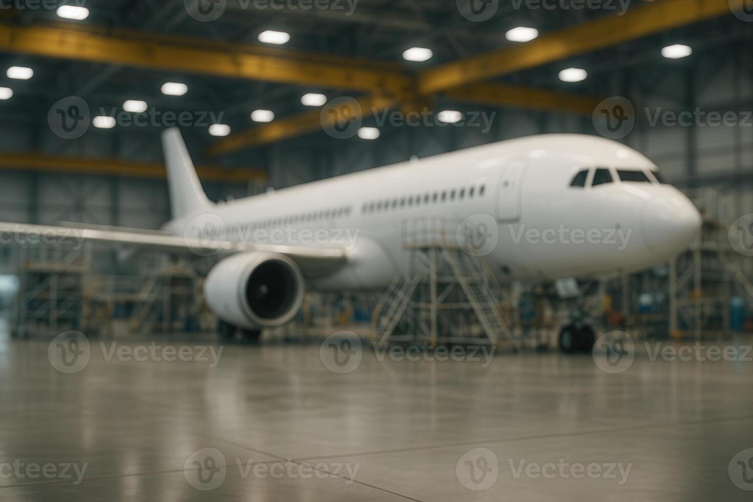 Airplane Assembly Hangar Featuring Modern Industrial Setting with Engineering Tools and Equipment for Aviation Technology and Manufacturing Processes photo