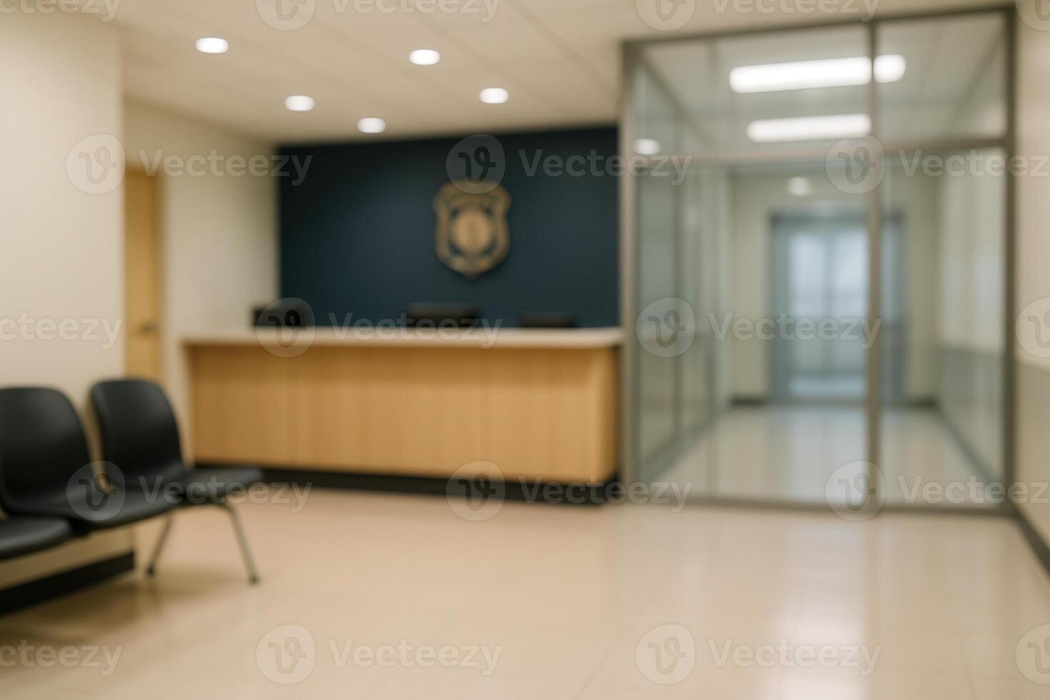 Modern Police Station Lobby With Reception Desk and Waiting Area Interior Design photo