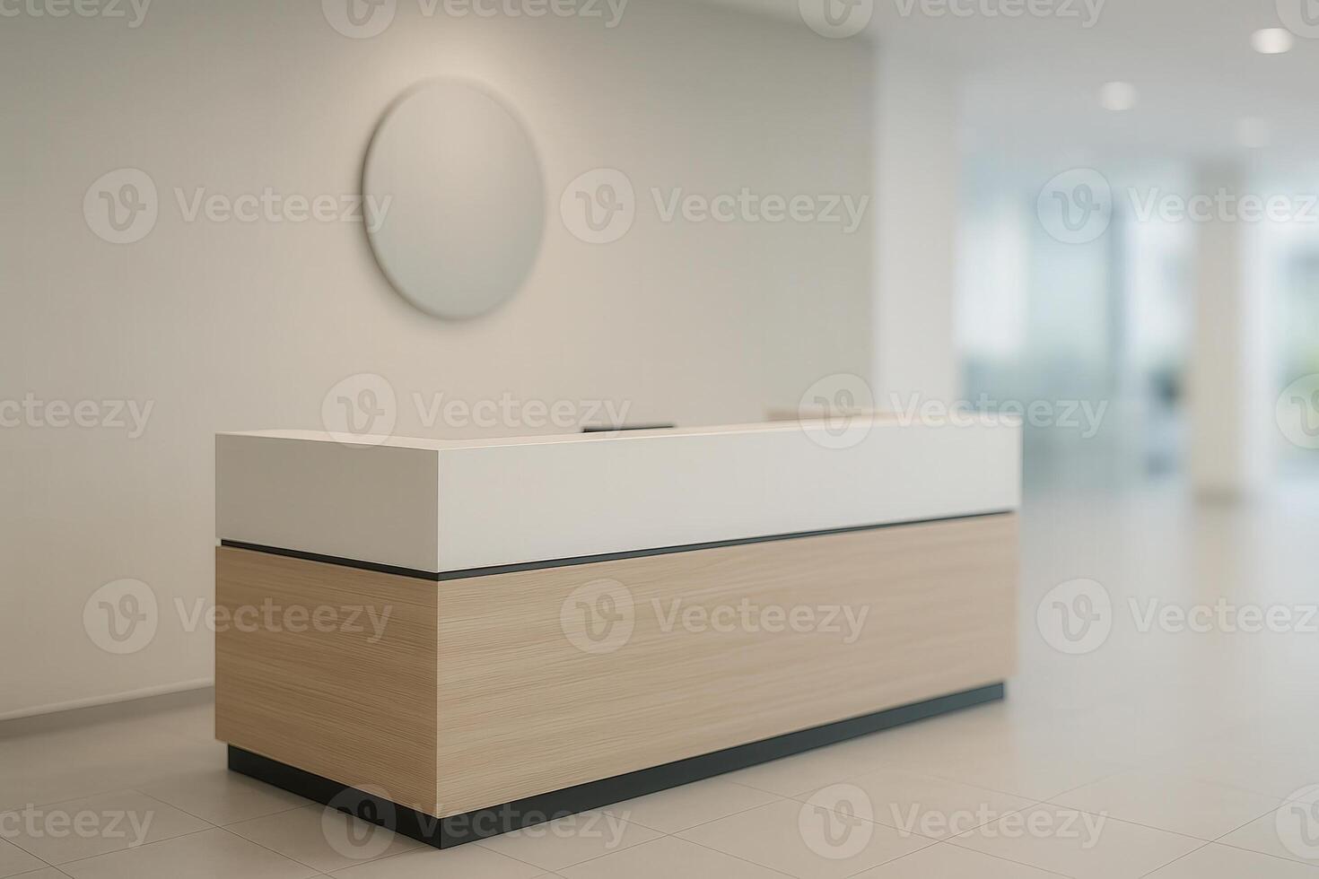 Sleek Modern Reception in Minimalist Office Environment with Neutral Tones and Contemporary Design Elements for Stylish Business Spaces photo