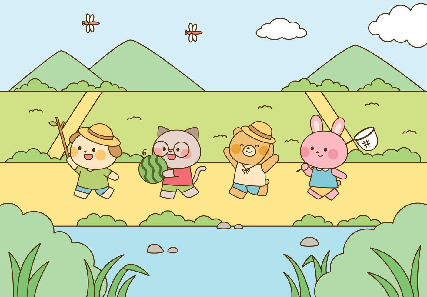 Four friends enjoying outdoor fun vector